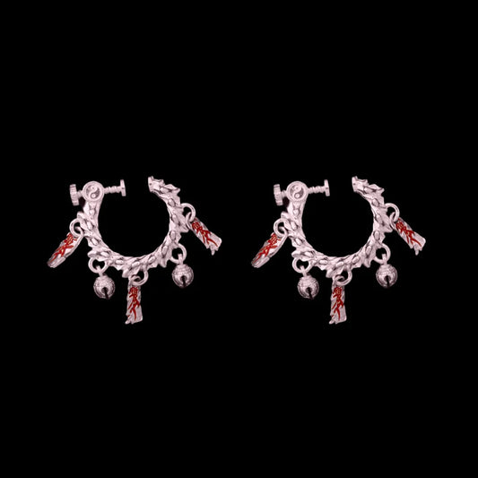 Celestial Chime Ear Clips 14K Rose Gold Cinnabar Pair Black Background