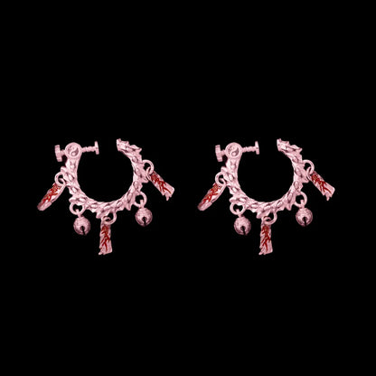 Celestial Chime Ear Clips 18K Rose Gold Cinnabar Pair Black Background