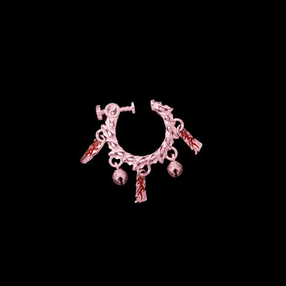 Celestial Chime Ear Clips 18K Rose Gold Cinnabar Single Black Background