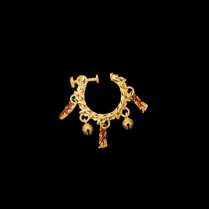 Celestial Chime Ear Clips 24K Gold Cinnabar Single Black Background