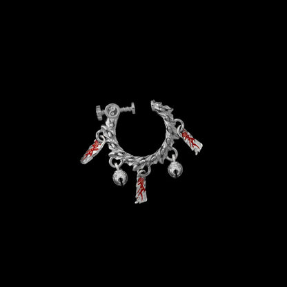 Celestial Chime Ear Clips Oxidized Silver Cinnabar Single Black Background