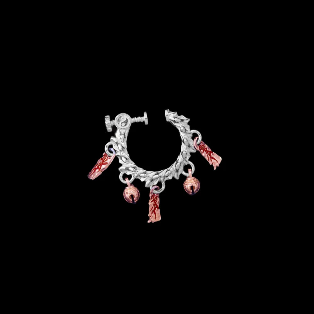 Celestial Chime Ear Clips Silver 18K Rose Gold Plated Cinnabar Single Black Background