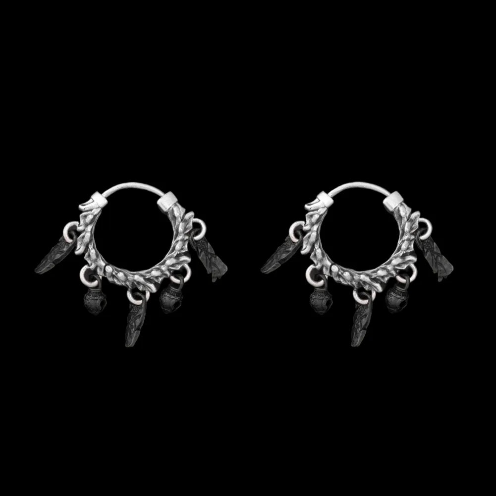 Celestial Chime Earrings Oxidized Silver Brass Black Accents Pair Black Background