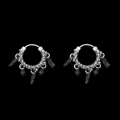 Celestial Chime Earrings Oxidized Silver Brass Black Accents Pair Black Background