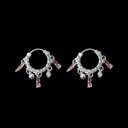 Celestial Chime Earrings Silver Cinnabar Pair Black Background