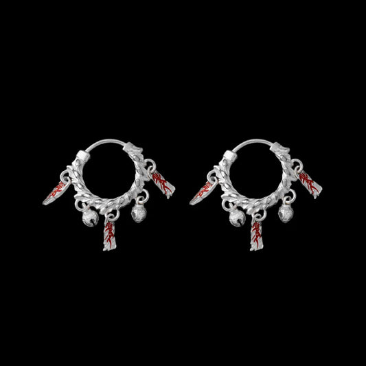 Celestial Chime Earrings Silver Cinnabar Pair Black Background