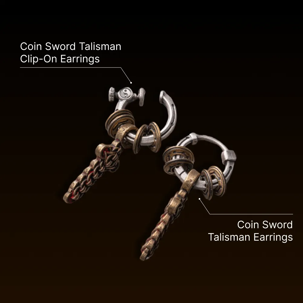 Coin Sword Talisman Earrings