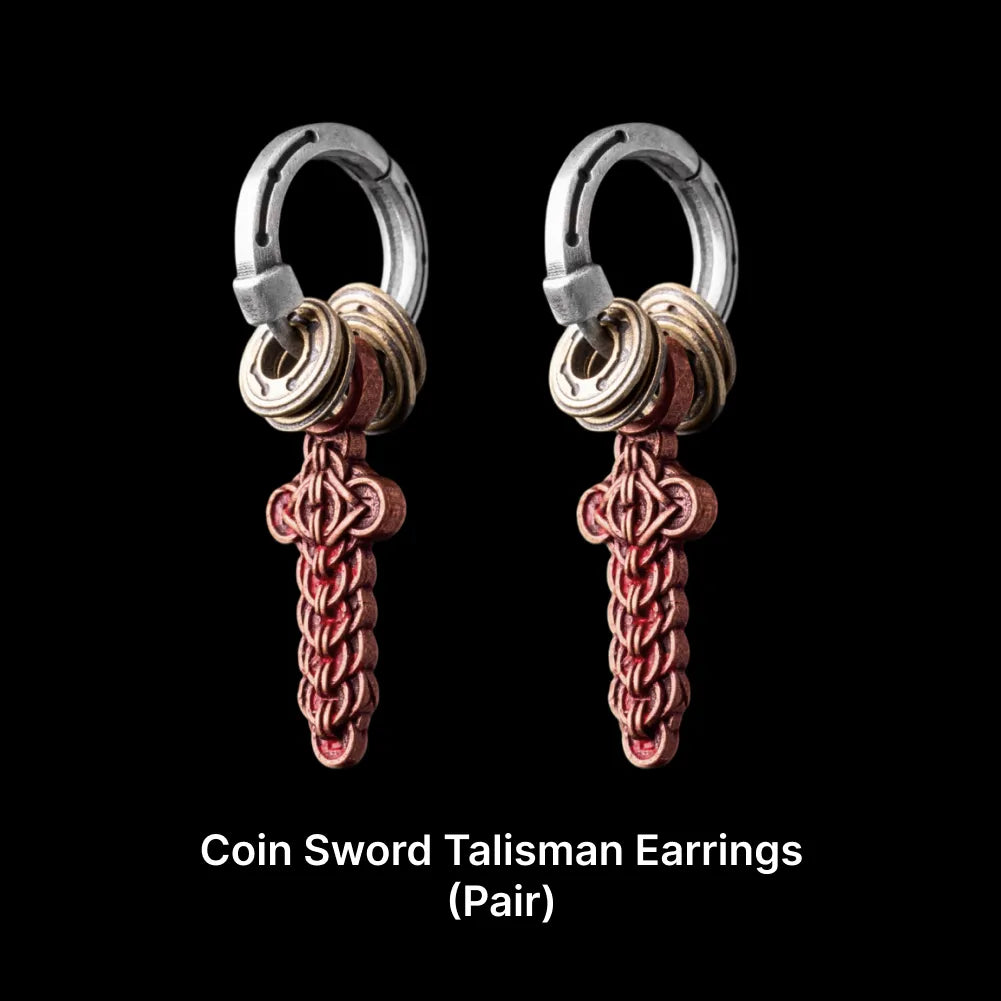 Coin Sword Talisman Earrings