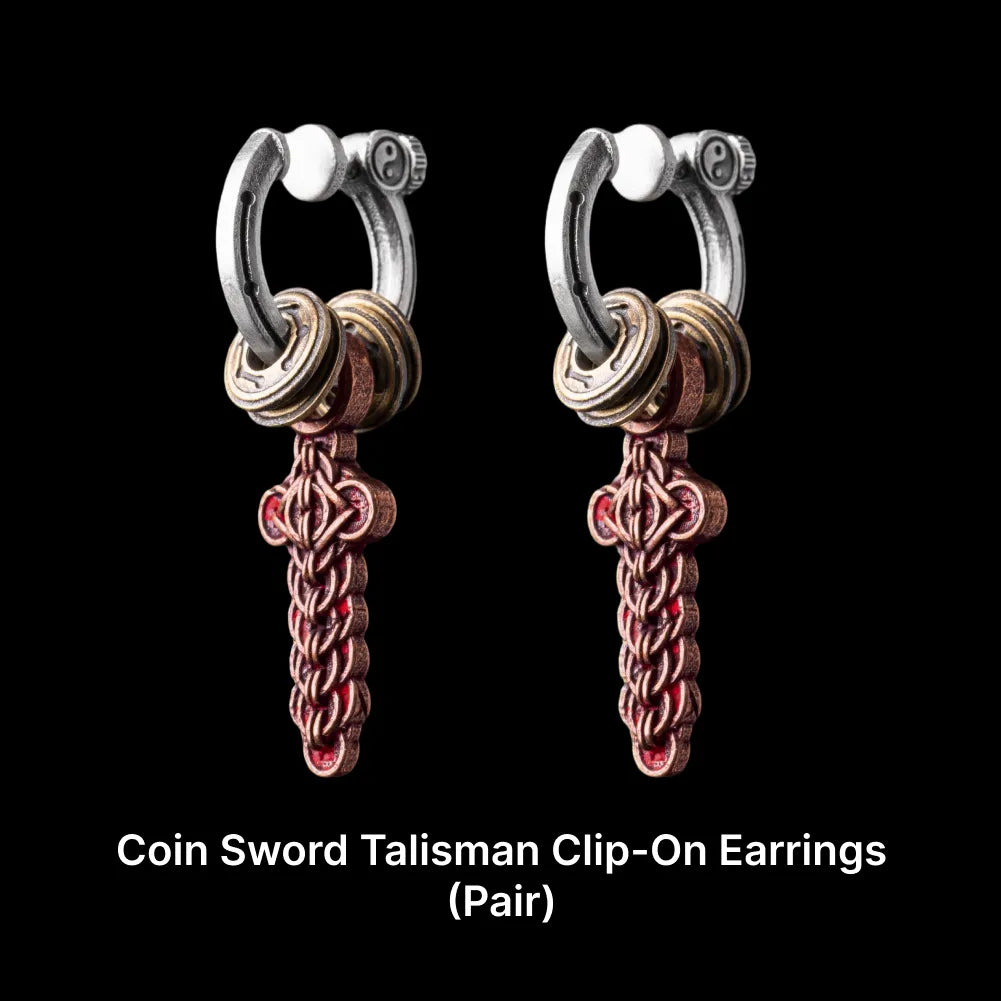 Coin Sword Talisman Earrings