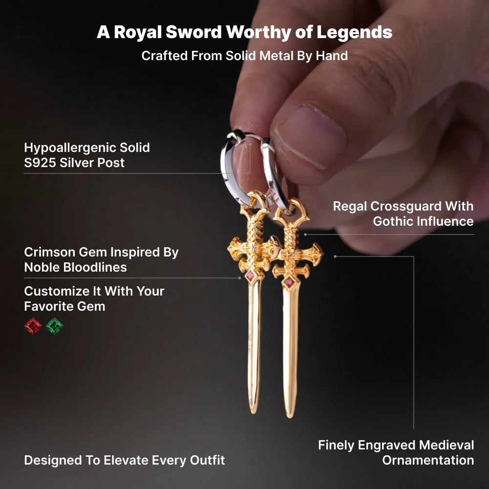 Crimson Sovereign Earrings in 24K Gold Plated Brass & 18K White Gold Plated Silver