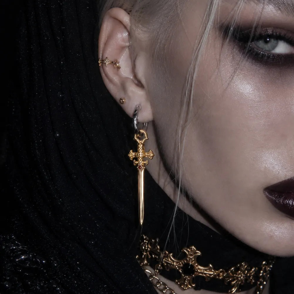 Crimson Sovereign Earrings in 24K Gold Plated Brass & 18K White Gold Plated Silver