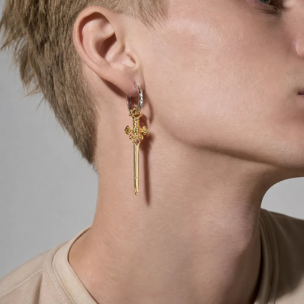 Crimson Sovereign Earrings in 24K Gold Plated Brass & 18K White Gold Plated Silver