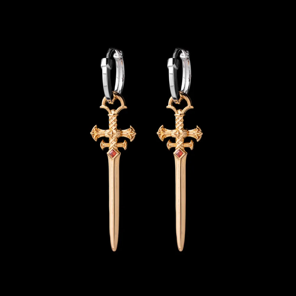 Crimson Sovereign Earrings in 24K Gold Plated Brass & 18K White Gold Plated Silver