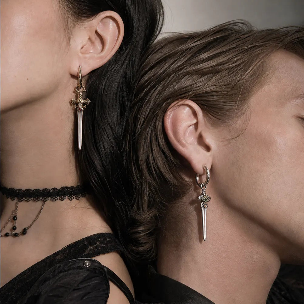 Crimson Sovereign Earrings in Ox.Silver & Brass