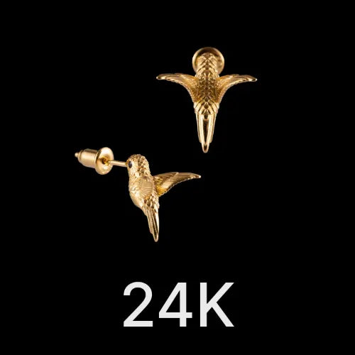 Hummingbird Earrings 24K Gold & Gemstone