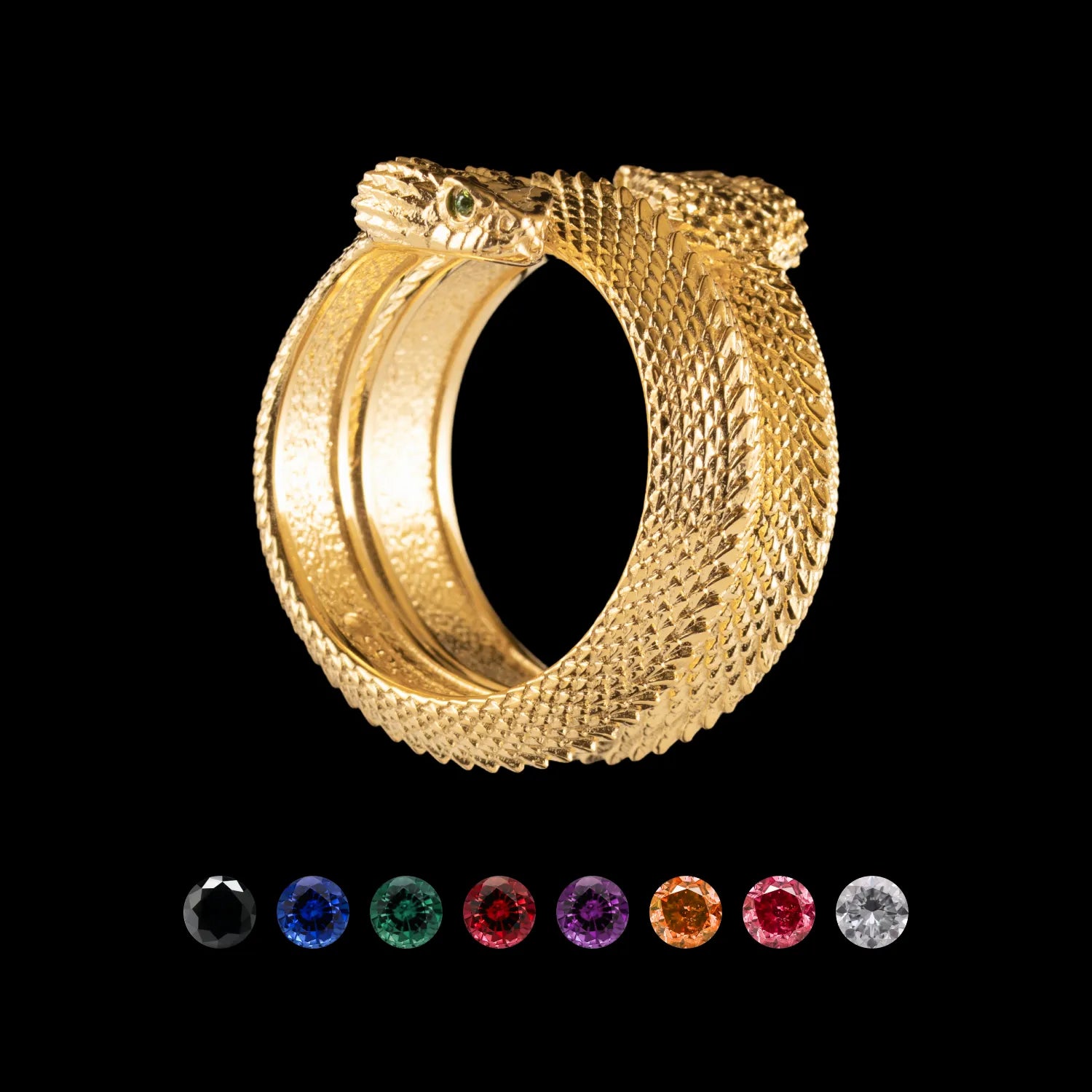 Customized 14K Gold Amphisbaena Triple Layer Ring Details 01