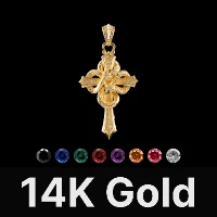 Double Snake Cross Pendant 14K Gold & Gemstone