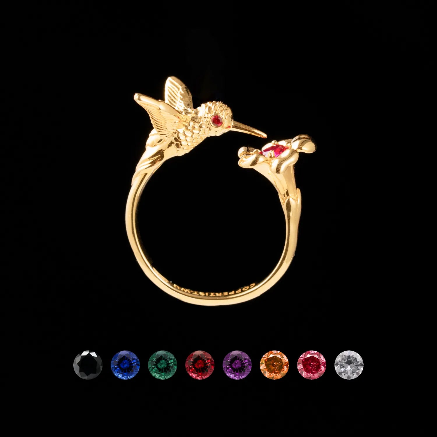 Customized 14K Gold Hummingbird Ring with Gemstone – COPPERTIST.WU