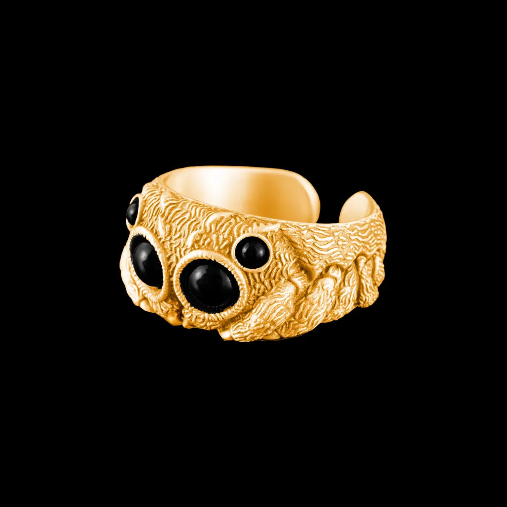 Amazing 14K Gold Jumping Spider Ring | With Black Agate Eyes V7 ...