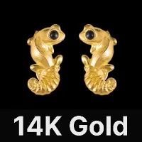 Knob Tail Gecko Earrings 14K Gold & Black Agate