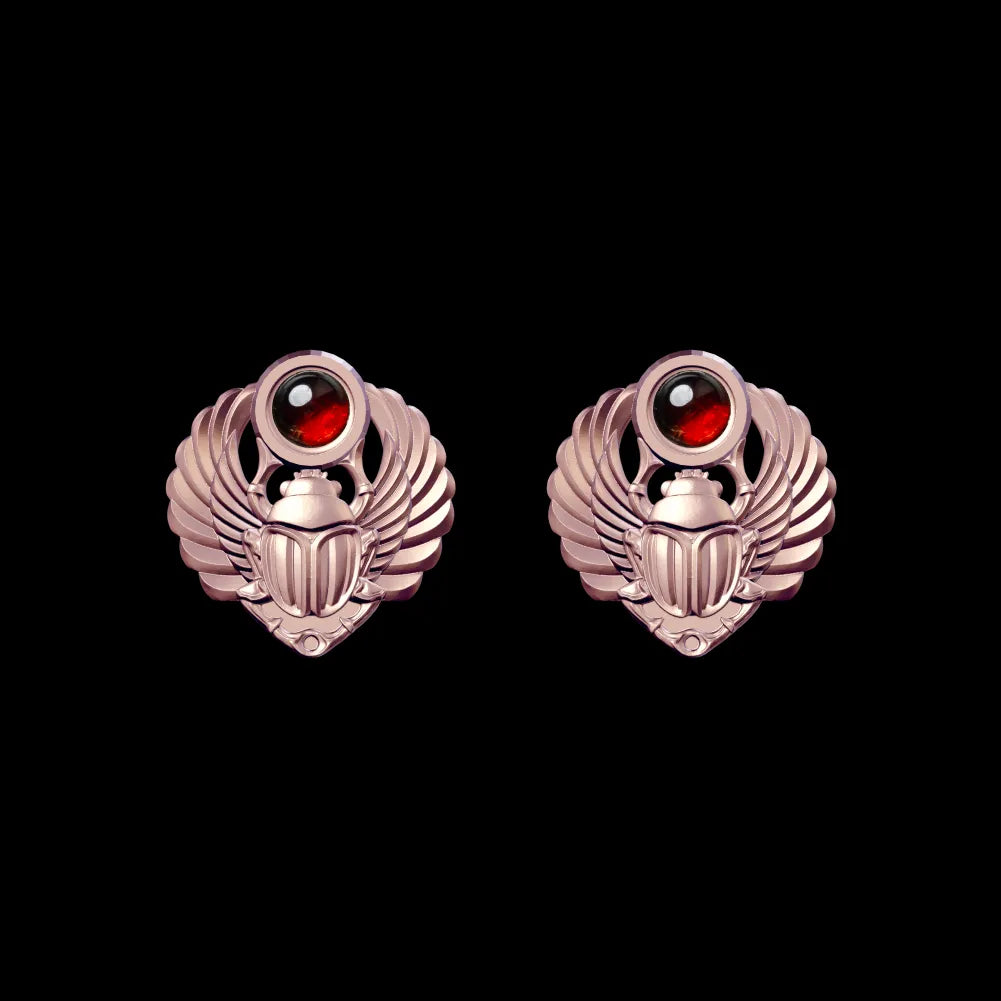 Customized 14K Rose Scarab Studs Details A Pair