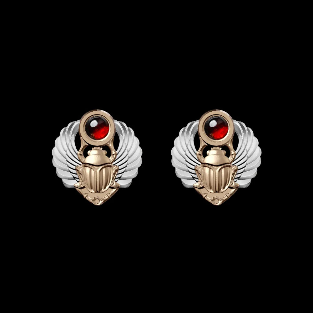 Customized 14K White Gold With 14K Gold Scarab Studs Details A Pair