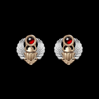 Customized 14K White Gold With 14K Gold Scarab Studs Details A Pair