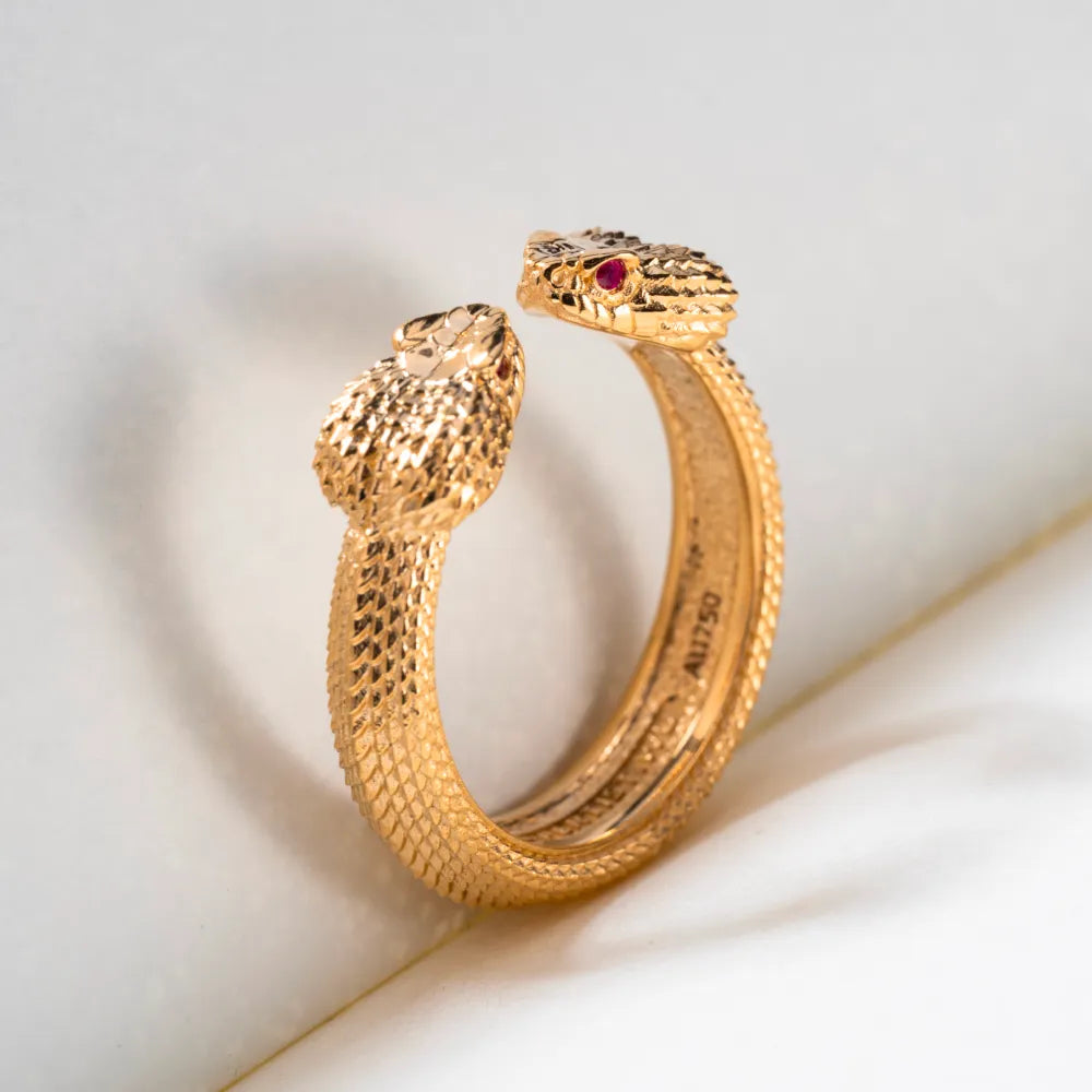 Customized 14k Gold Amphisbaena Ring details 03