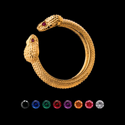 Customized 18K Gold Amphisbaena Ring With Gemstone Eyes