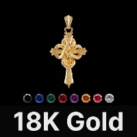 Double Snake Cross Pendant 18K Gold & Gemstone