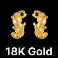 Knob Tail Gecko Earrings 18K Gold & Black Agate