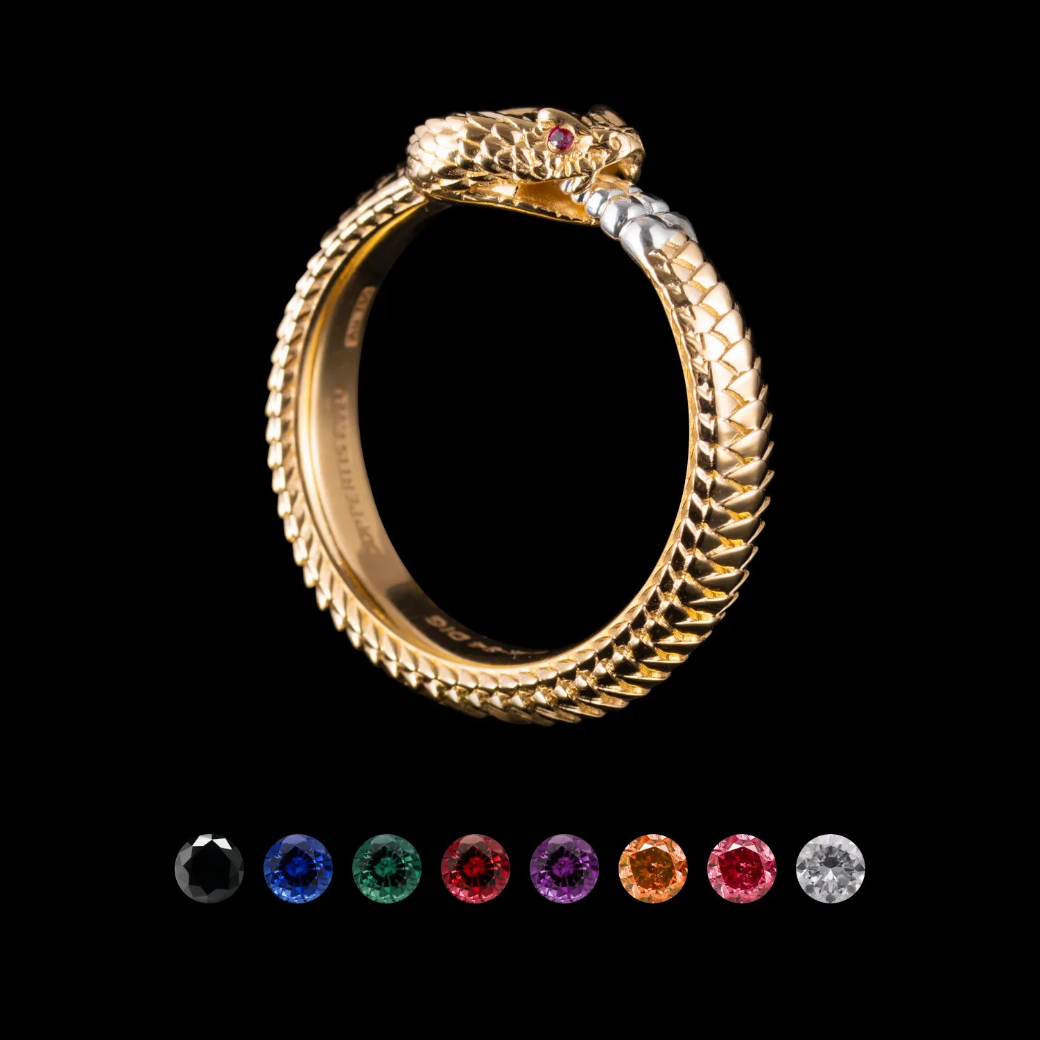 Customized 18K Gold Ouroboros Ring with Gemstone Eyes