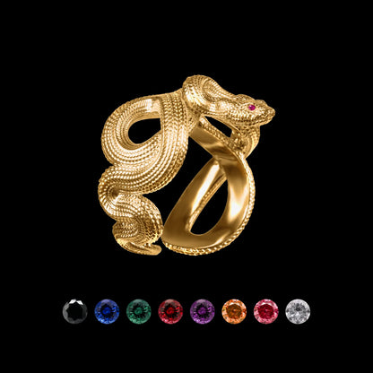 Customized 18K Gold Snake Ring With Gemstone Eyes