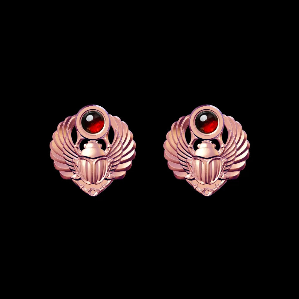 Customized 18K Rose Scarab Studs Details A Pair