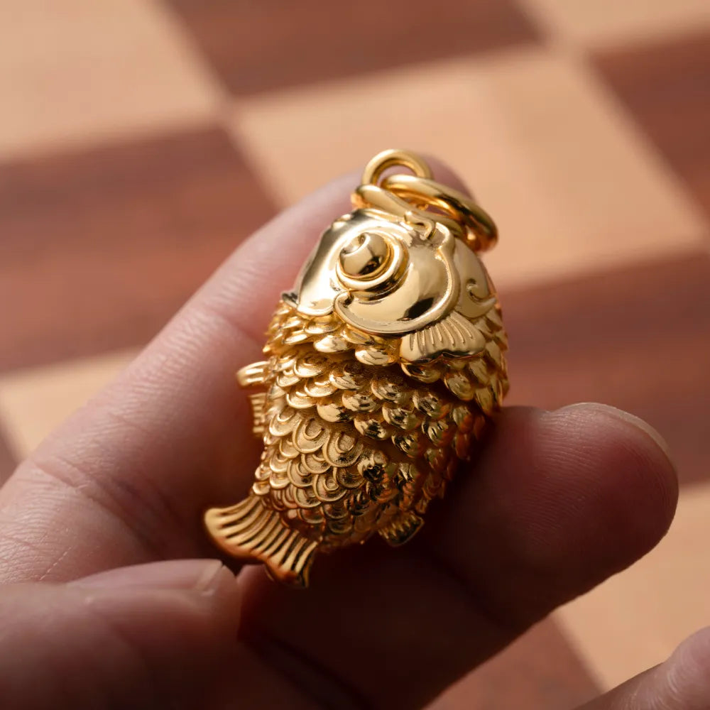 Customized 18k Gold Koi Fidget Pendant details 06
