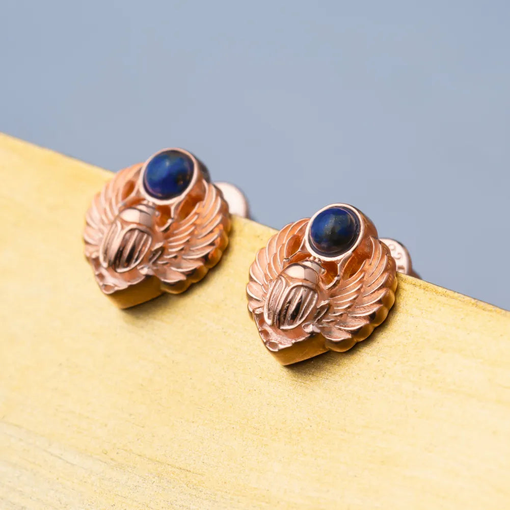 Customized 18k Rose Gold Scarab Studs Details 05