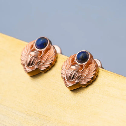 Customized 18k Rose Gold Scarab Studs Details 05