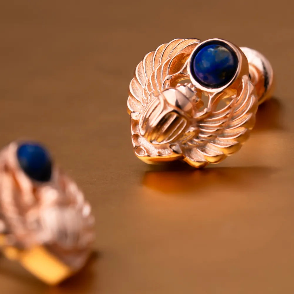 Customized 18k Rose Gold Scarab Studs Details 06