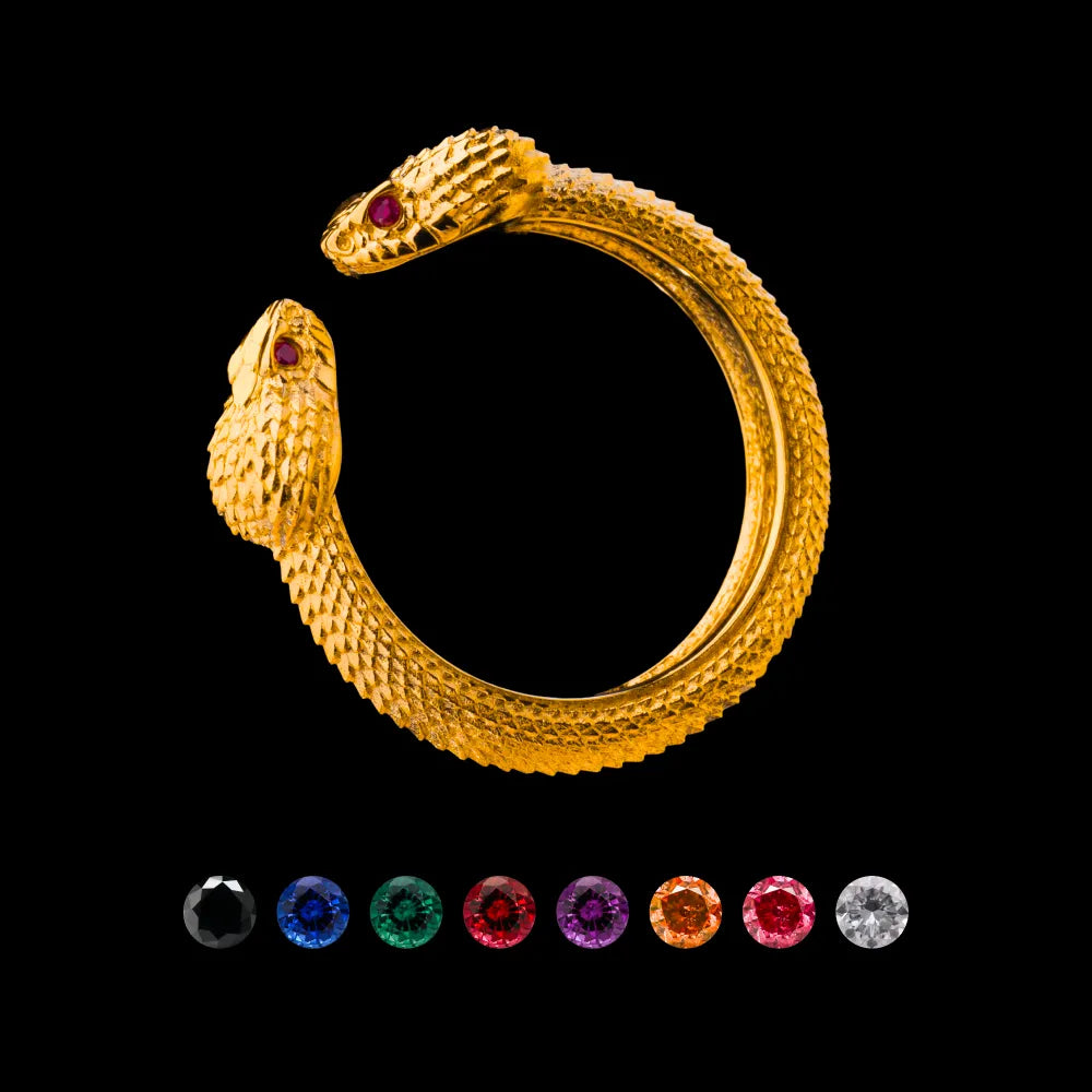 Customized 24K Gold Amphisbaena Ring With Gemstone Eyes