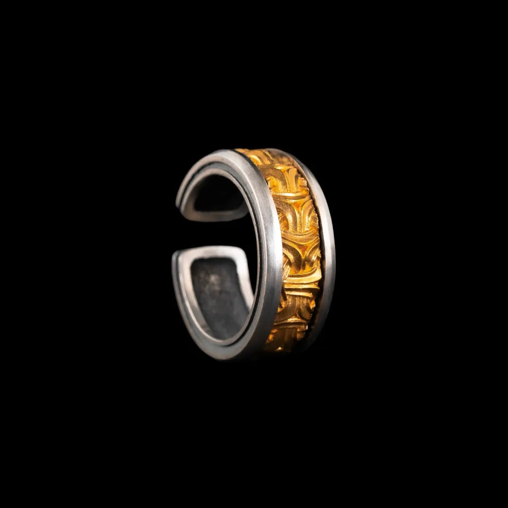 Bold S925 Silver Armor Ring with Brass Inlay | Open-Design Jewelry ...