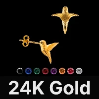 Hummingbird Earrings 24K Gold & Gemstone