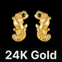 Knob Tail Gecko Earrings 24K Gold & Black Agate