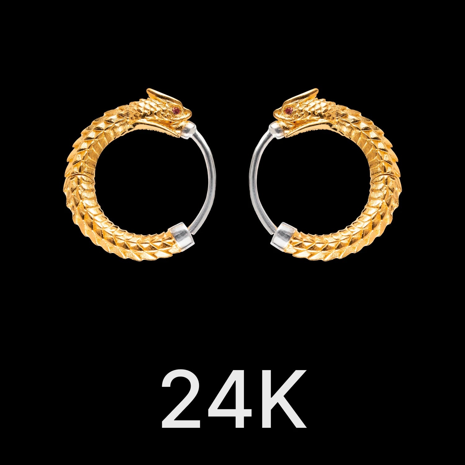 Ouroboros Earrings 24K Gold & Gemstone
