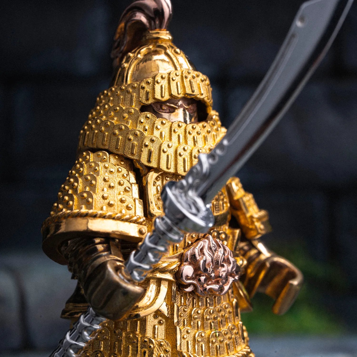 Customized 24K Gold With 18K Rose Gold With Brass Beiwei Army Warrior Figurine Details 07