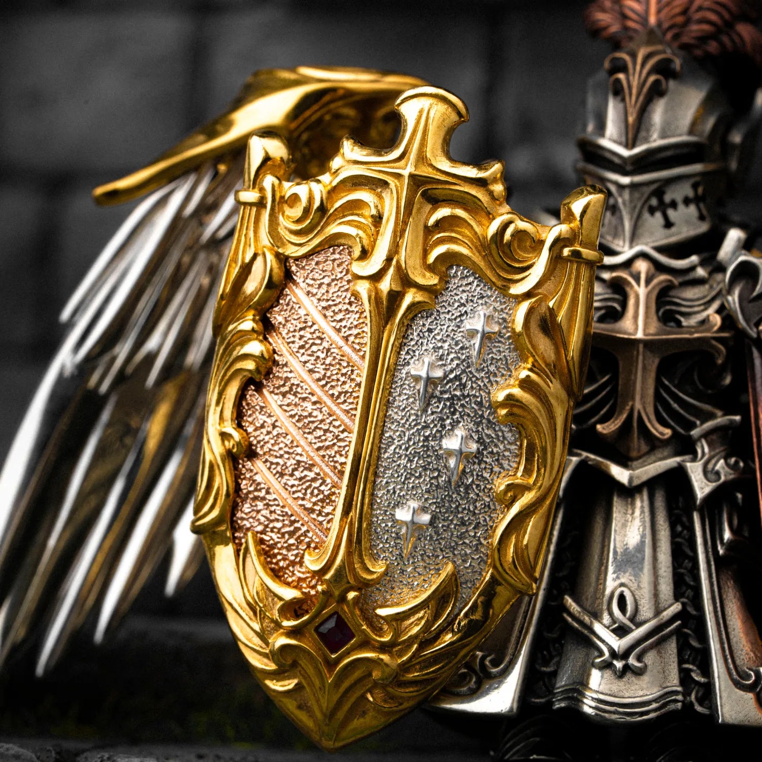 Customized 24K Gold  With Silver With 18K Rose Gold Vowkeeper Shield Details 02