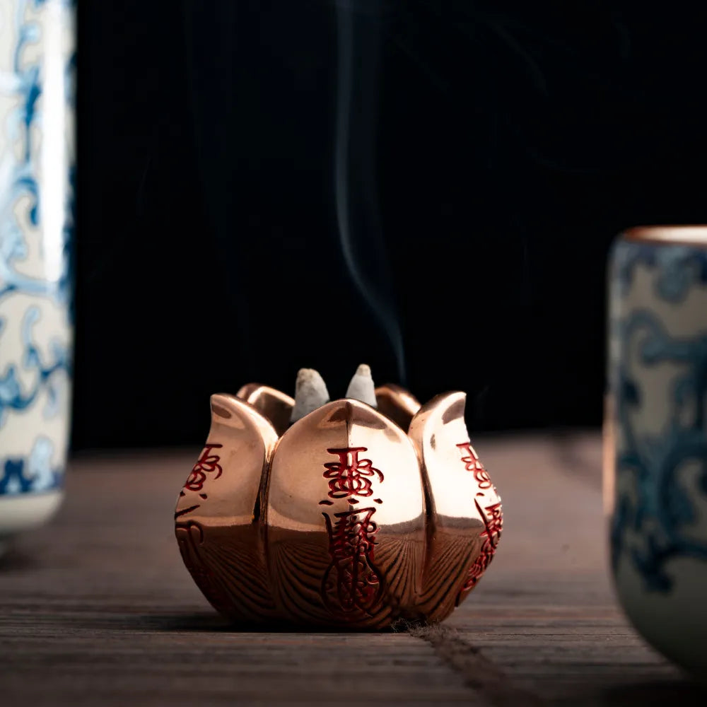 Customized Black Copper Wealth Lotus Incense Holder Details01
