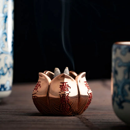 Customized Black Copper Wealth Lotus Incense Holder Details01