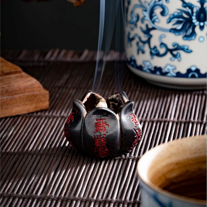 Customized Black Copper Wealth Lotus Incense Holder Details05