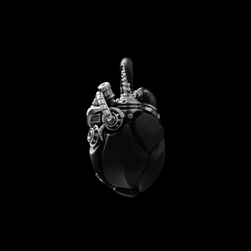 Customized Blackened White Bronze Mechanical Heart Pendant