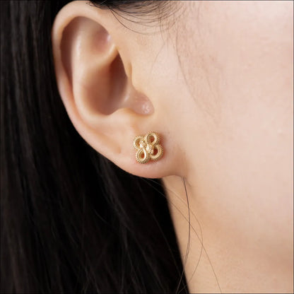 Customized 14K Gold Double Snake Stud Earrings Details 02